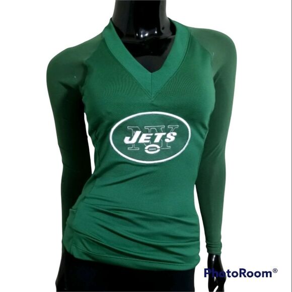 NFL All Sport Couture New York Jets Green Mesh Long Sleeve Top -G - Picture 1 of 7